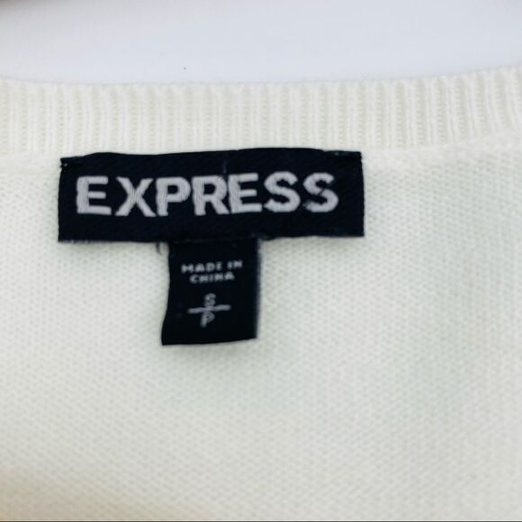 Express snow leopard cream gray print slouchy sweater with zippers size small - Picture 6 of 7